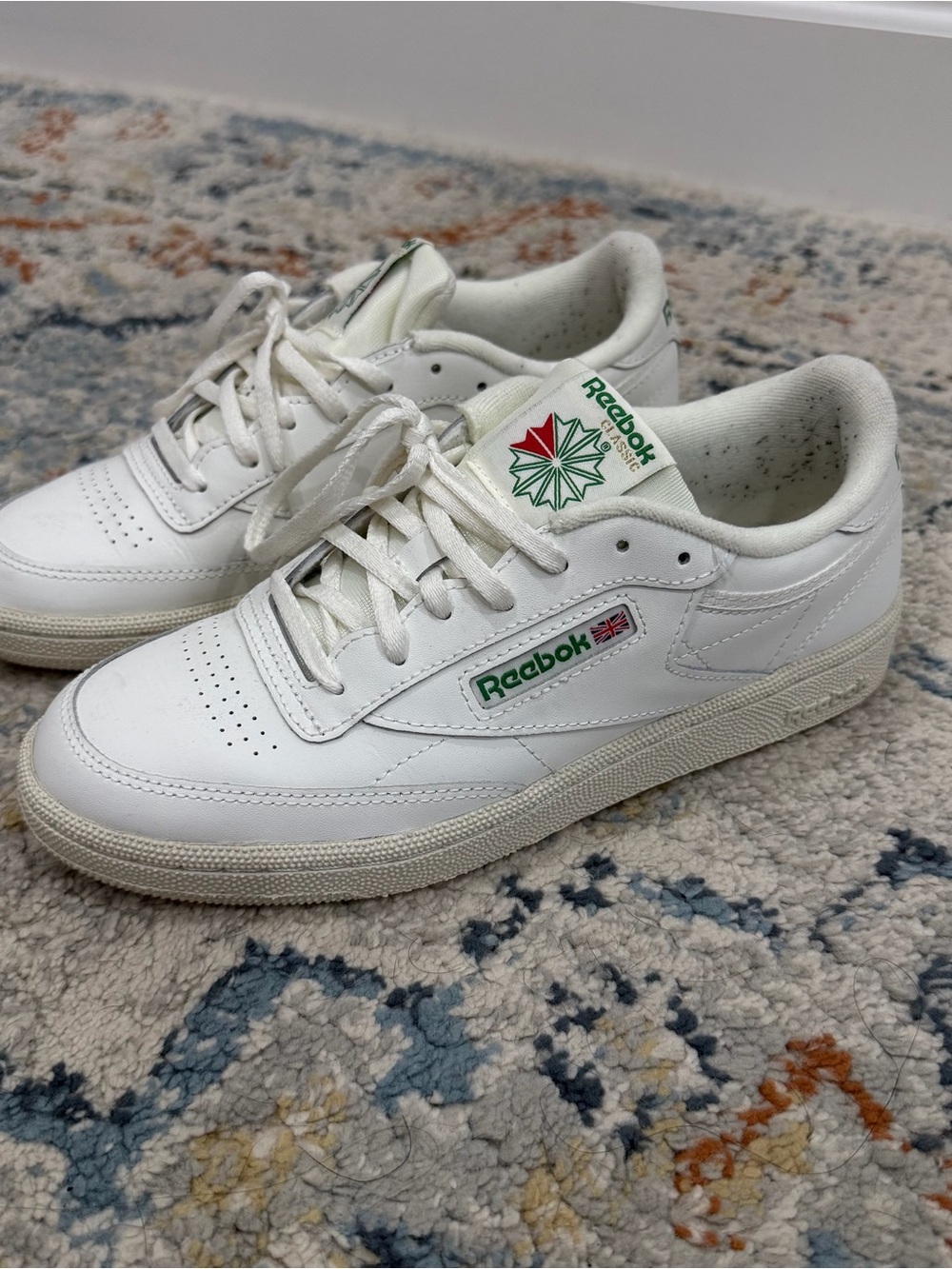 Vintage White and Green Reebok Club C 85 sneakers W 7